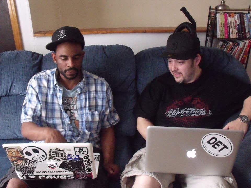 Studio session with hardware and laptops
