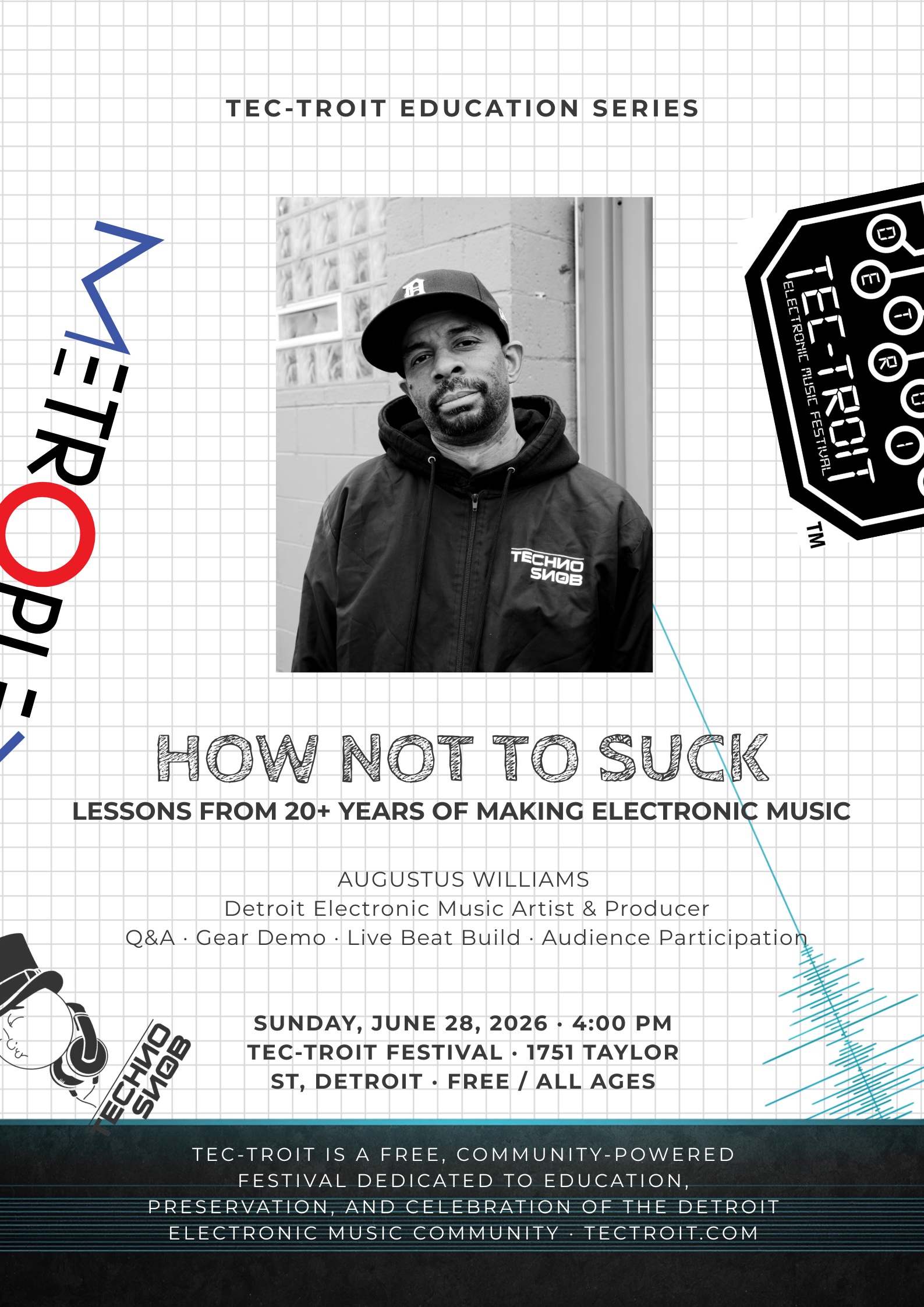 How Not To Suck flyer — Tec-Troit Education Series, Detroit, June 28 2026
